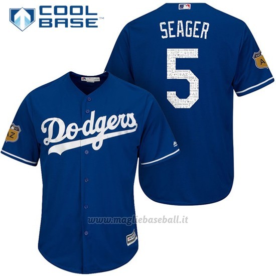 Maglia Baseball Uomo Los Angeles Dodgers Corey Seager 2017 Allenamento Primaverile Cool Base Giocatore